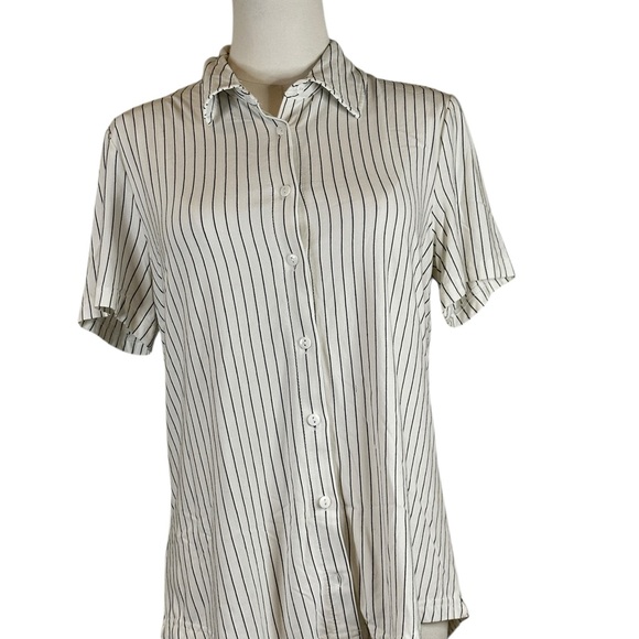 Modern Works White Striped Button-Down Blouse Size S – Relaxed Fit - Picture 6 of 12